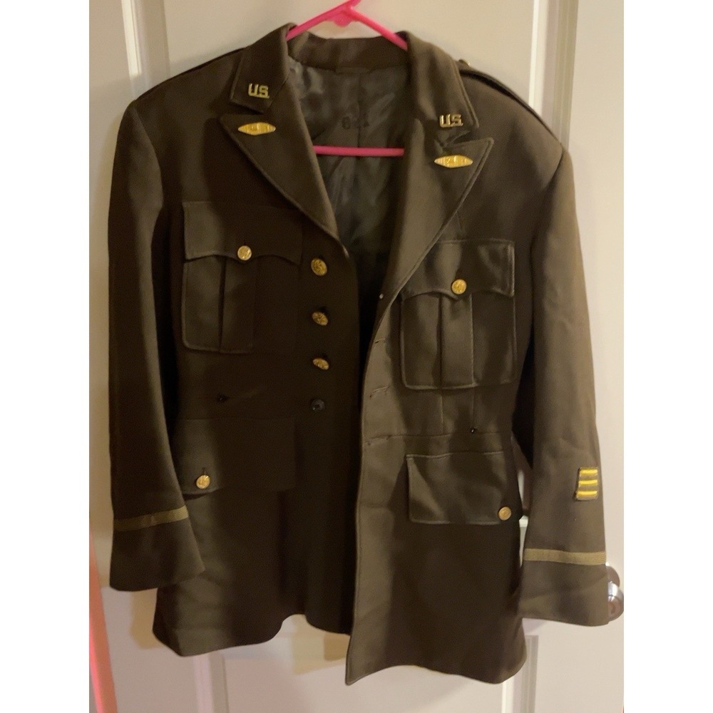 WWII US Army Armored Force 1st Lieutenant Officer OD Service Coat Tank Insignia